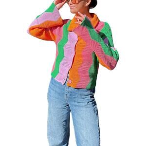 FeMereina Women's Rainbow Striped Long Sleeve Open Front Knit Cardigan Size S